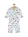Printed Space Night Suit - White
