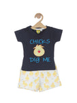 Cartoon Print Tshirt With Shorts - Navy Blue