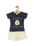 Cartoon Print Tshirt With Shorts - Navy Blue