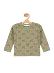 Hedgehog Print Round Neck Full Tshirt - Green