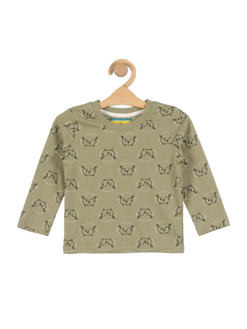 Hedgehog Print Round Neck Full Tshirt - Green