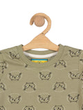 Hedgehog Print Round Neck Full Tshirt - Green