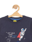 Spaceman Print Round Neck Full Tshirt - Navy Blue