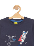 Spaceman Print Round Neck Full Tshirt - Navy Blue