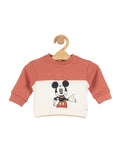 Micky Mouse Print Round Neck Sweatshirt - Rust