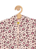Heart Print Front Open Hooded Sweatshirt - Pink