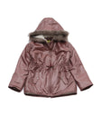 Front Open Zipper Fur Lined Hooded Jacket - Brown