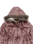 Front Open Zipper Fur Lined Hooded Jacket - Brown