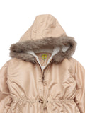 Front Open Zipper Fur Lined Hooded Jacket - Beige