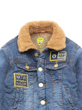 Front Open Denim Fur Lined Jacket - Blue
