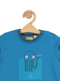 Octopus Print Round Neck Full Tshirt - Blue