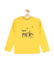 Cycle Print Round Neck Full Tshirt - Yellow