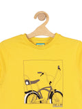 Cycle Print Round Neck Full Tshirt - Yellow