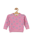 Heart Print Round Neck Sweatshirt - Pink