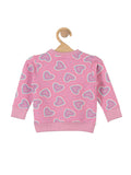 Heart Print Round Neck Sweatshirt - Pink