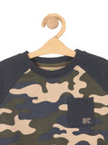 Camoflauge Print Round Neck Sweatshirt - Navy Blue