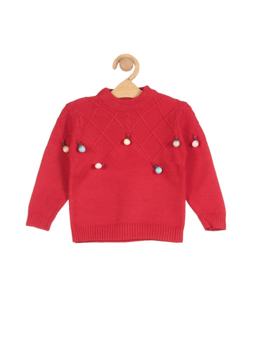 Self Design Round Neck Sweater - Red