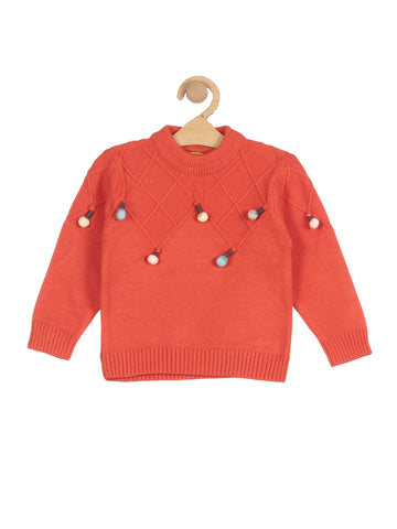 Self Design Round Neck Sweater - Orange