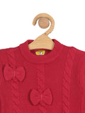 Round Neck Sweater With Bows - Maroon