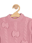 Round Neck Sweater With Bows- Purple