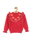 Round Neck Sweater With Hearts - Red