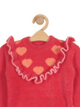 Round Neck Sweater With Hearts - Red