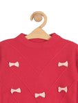 Round Neck Sweater With Bows - Red