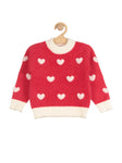 Heart Round Neck Sweater - Red