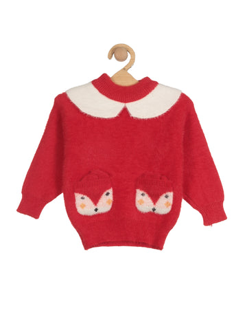 Squirrel Round Neck Sweater - Red
