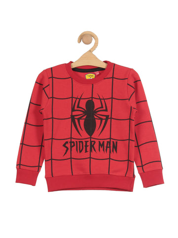 Spider Man Print Round Neck Sweatshirt - Red