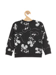 Mickey Mouse Print Round Neck Sweatshirt - Black