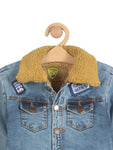 Fleece Lined Front Button Denim Jacket - Blue