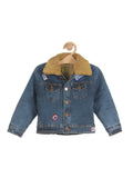 Fleece Lined Front Button Denim Jacket - Blue