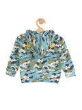 Camouflage Printed Front Open Hooded Sweatshirt - Green