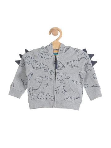 Dinosaur Print Hooded Sweatshirt - Grey