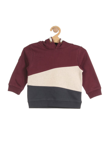 Horizontal Striped Hooded Sweatshirt - Maroon