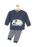 Elephant Print Woolen Boy Set - Navy Blue