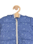 Printed Front Open Polyfil Hooded Jacket - Blue