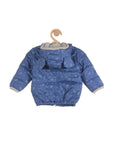 Printed Front Open Polyfil Hooded Jacket - Blue