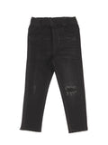 Elastic Waist Mild Distressed Slim Fit Jegging Jeans - Black