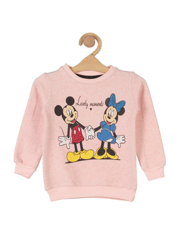 Mickey Mouse Print Round Neck Sweatshirt - Pink