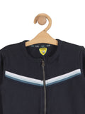 Horizontal Striped Front Open Sweatshirt - Navy Blue