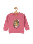 Tiger Print Round Neck Sweatshirt - Pink