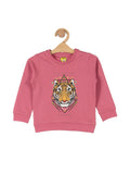 Tiger Print Round Neck Sweatshirt - Pink