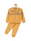 Printed Front Open Hooded Boys Sets - Mustard