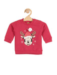 Mickey Mouse Print Round Neck Sweatshirt - Red