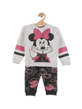 Minnie Mouse Print Round Neck Track Suit - Grey