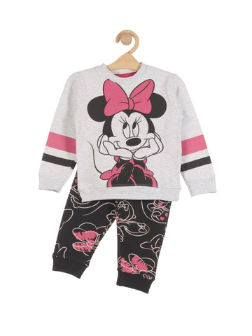 Minnie Mouse Print Round Neck Track Suit - Grey