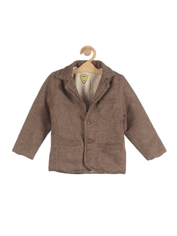 Front Open Fur Lined Blazer Jacket - Brown