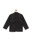 Front Open Fur Lined Blazer Jacket - Black